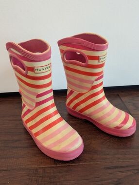 HUNTER Kids' Pink & Red Striped Rain Boots Size 9 Toddler